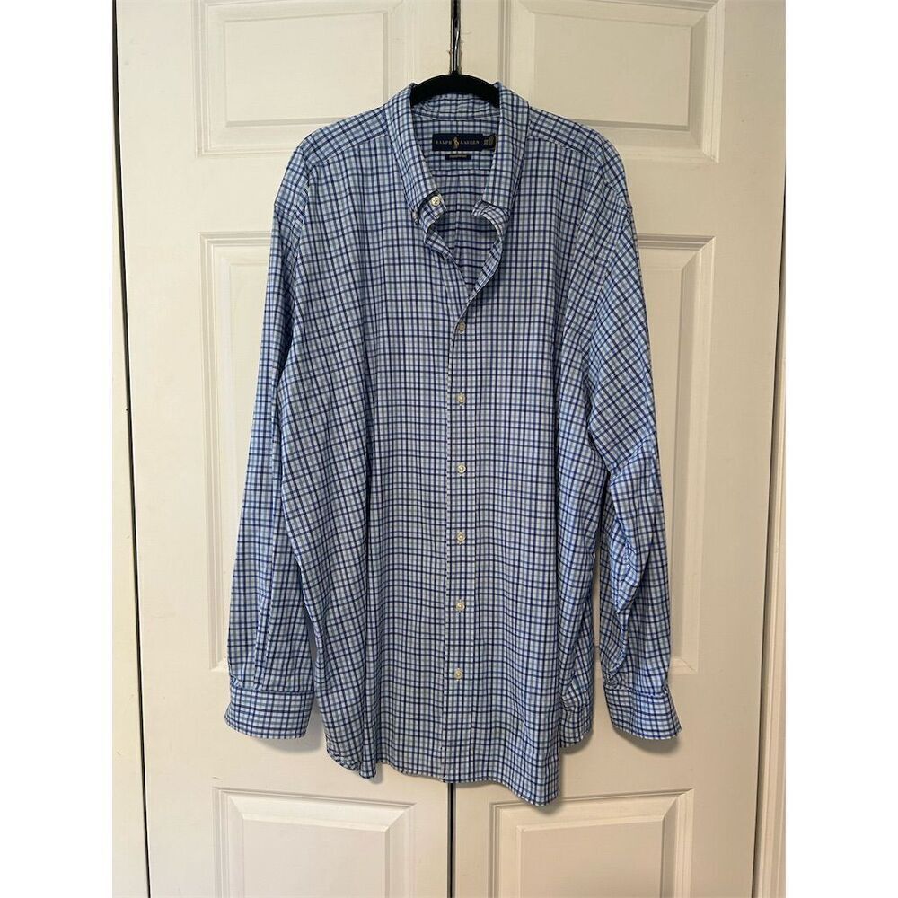 Ralph Lauren Men's 2XL Blue Check Long Sleeve Button-Up Shirt